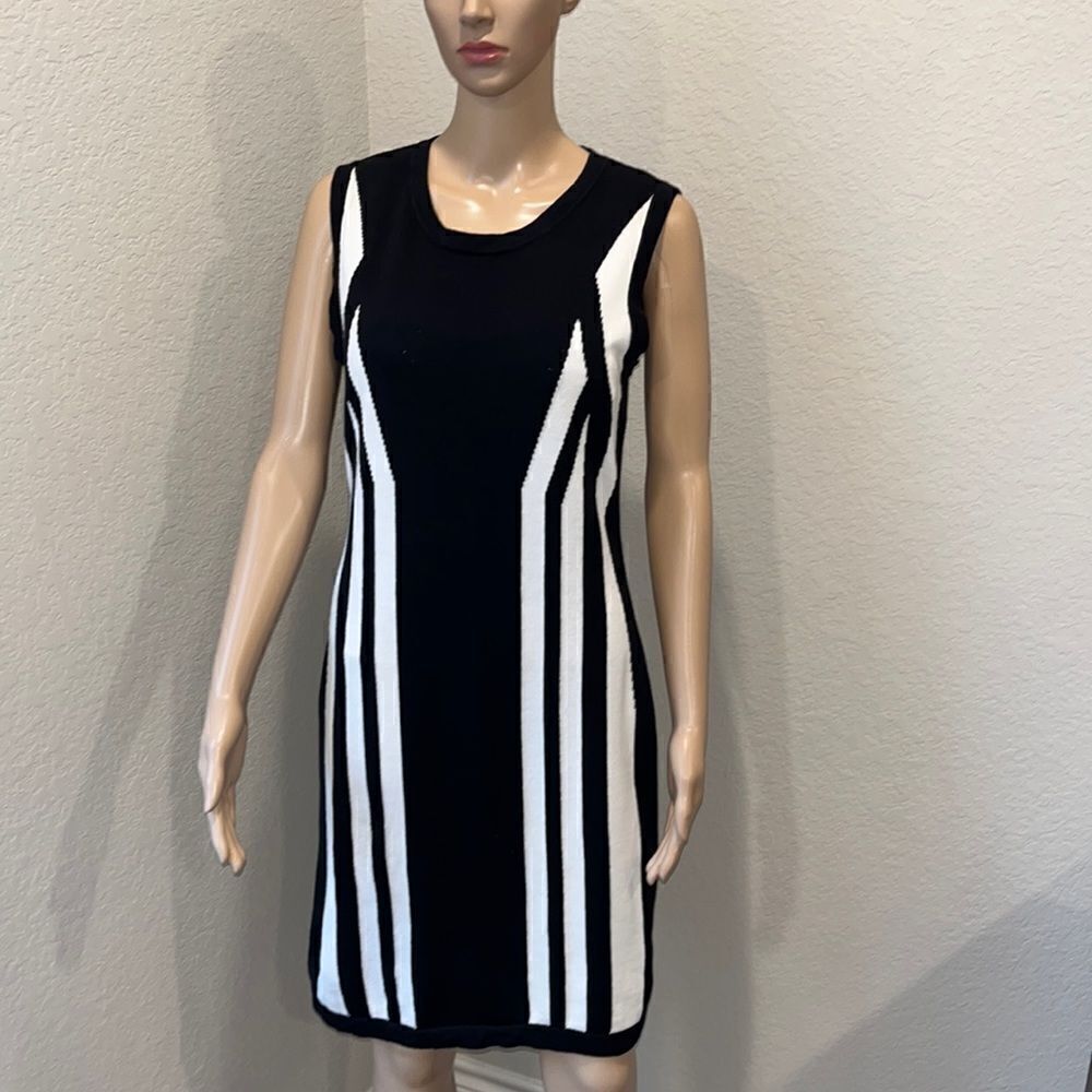 Susana Monaco Slimming design black and white striped sweater dress